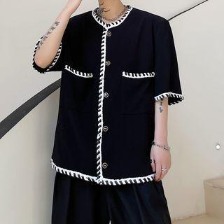Elbow-sleeve Contrast Trim Button-up Jacket
