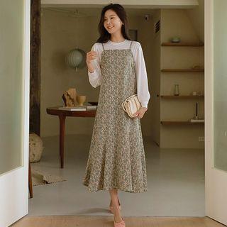 Spaghetti-strap Floral Long Flared Dress