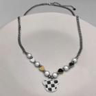 Bear Checker Pendant Faux Pearl Heart Stainless Steel Necklace Silver & Gold - One Size