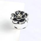 Rhinestone Flower Ring Black - One Size