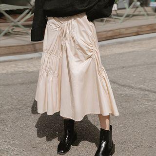 Plain Ruched Asymmetric Skirt