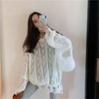 Ripped Cable Knit Sweater White - One Size