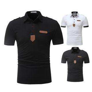 Faux Leather Applique Short-sleeve Polo Shirt