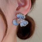 Floral Ear Stud Silver Earring - Blue - One Size