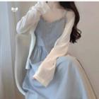 Button-up Cardigan / Sleeveless Frill Trim Midi Dress