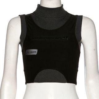 Sleeveless Mock-neck Zip-accent Crop Top