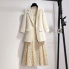 Plain Blazer / Short-sleeve Floral Dress / Set