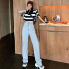 Striped Short-sleeve Crop T-shirt / Loose-fit Pants
