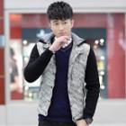 Knit Sleeve Hooded Snap-button Jacket