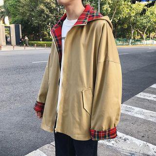 Plaid Lined Hooded Zip Jacket