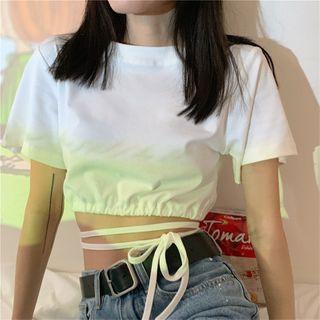 Tie-waist Short-sleeve Plain Cropped Top