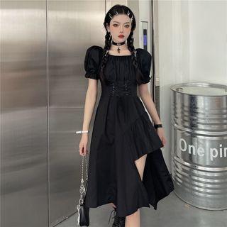 Off-shoulder Asymmetrical A-line Dress Black - One Size
