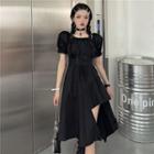 Off-shoulder Asymmetrical A-line Dress Black - One Size