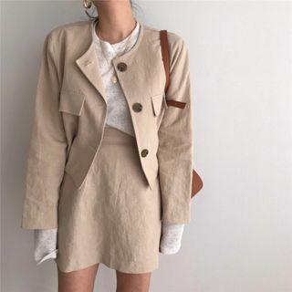 Long-sleeve Plain Jacket / Plain A-line Skirt