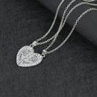 Set Of 2: Heart-shaped Lettering Rhinestones Necklace