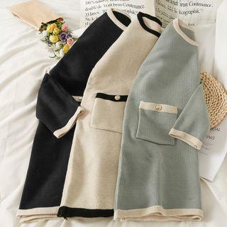 Contrasted Knit Mini Dress With Pockets