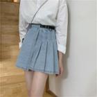 Denim Pleated A-line Skirt