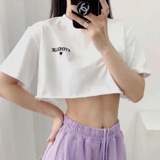 Short-sleeve Lettering Loose-fit Crop T-shirt