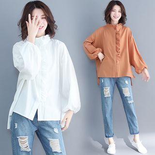 Stand Collar Frill-trim Shirt