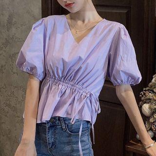 Drawstring Bubble Sleeve Blouse