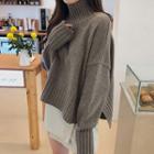 Turtleneck Side Slit Sweater Gray - One Size