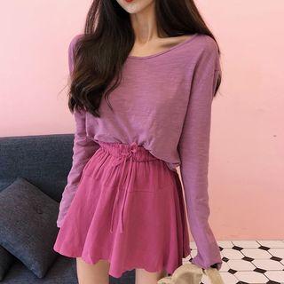 Long-sleeve Plain Top / A-line Skort