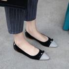 Genuine Leather Tie Bow Pointed Flats