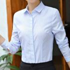 Mini Pencil Skirt/ Stripe Long-sleeve Shirt/ Slim Fit Blazer/ Dress Pants