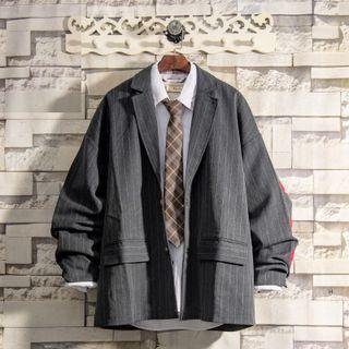 Pinstriped Heart Embroidered Blazer