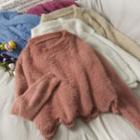 Wave-hem Furry-knit Sweater In 5 Colors