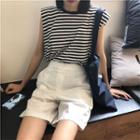 Striped Sleeveless Top / Plain Shorts