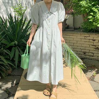 Puff-sleeve Stripe Long Shirtdress