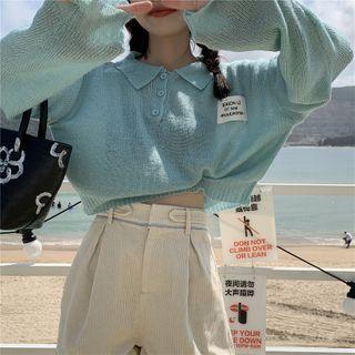 Applique Collared Cropped Sweater