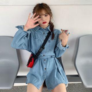 Denim Long-sleeve Shirt As Shown In Figure - One Size
