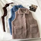 Plain Single-breasted Faux-shearling Vest