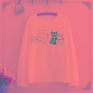 Cat Print Round Neck Sweatshirt
