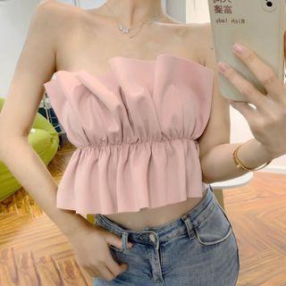 Plain Shirred Strapless Crop Top