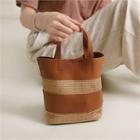 Contrast-trim Woven Tote Bag With Pouch