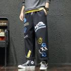 High-waist Drawstring Printed Straight Cut Pants