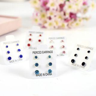 3 Pair Set: Rhinestone Stud Earring