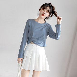 Set: Twisted Long-sleeve T-shirt + Pleated Mini A-line Skirt