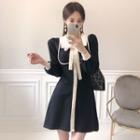 Contrast-collar Tie-neck Knit Minidress