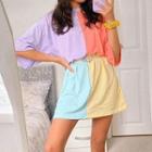 Short-sleeve Color-block Shirt-dress