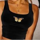 Butterfly Embroidered Ribbed Tank Top
