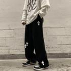 Cross Embroidered Fleece-lined Sweatpants