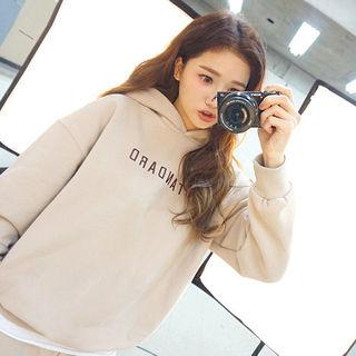 Hooded Lettering Brushed-fleece Lined Pullover