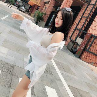 Plain Sheer Long-sleeve Blouse