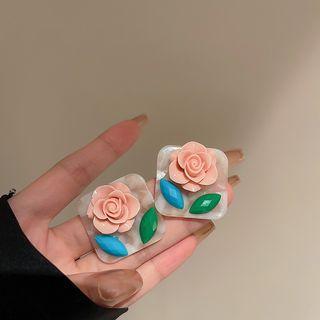 Flower Square Stud Earring 1 Pair - Pink - One Size