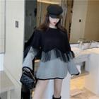 Two-tone Mesh Trim Sweater Panel - Black & Gray - One Size