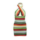 Sleeveless Halter Color Block Striped Mini Sheath Dress